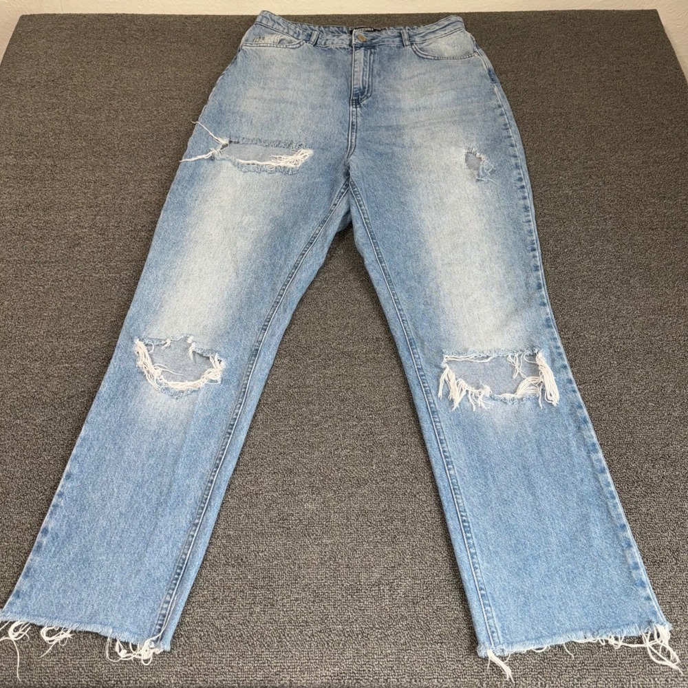 Missguided Tall Light Wash Distressed Ripped Straight Leg Jeans Size 10 Casual